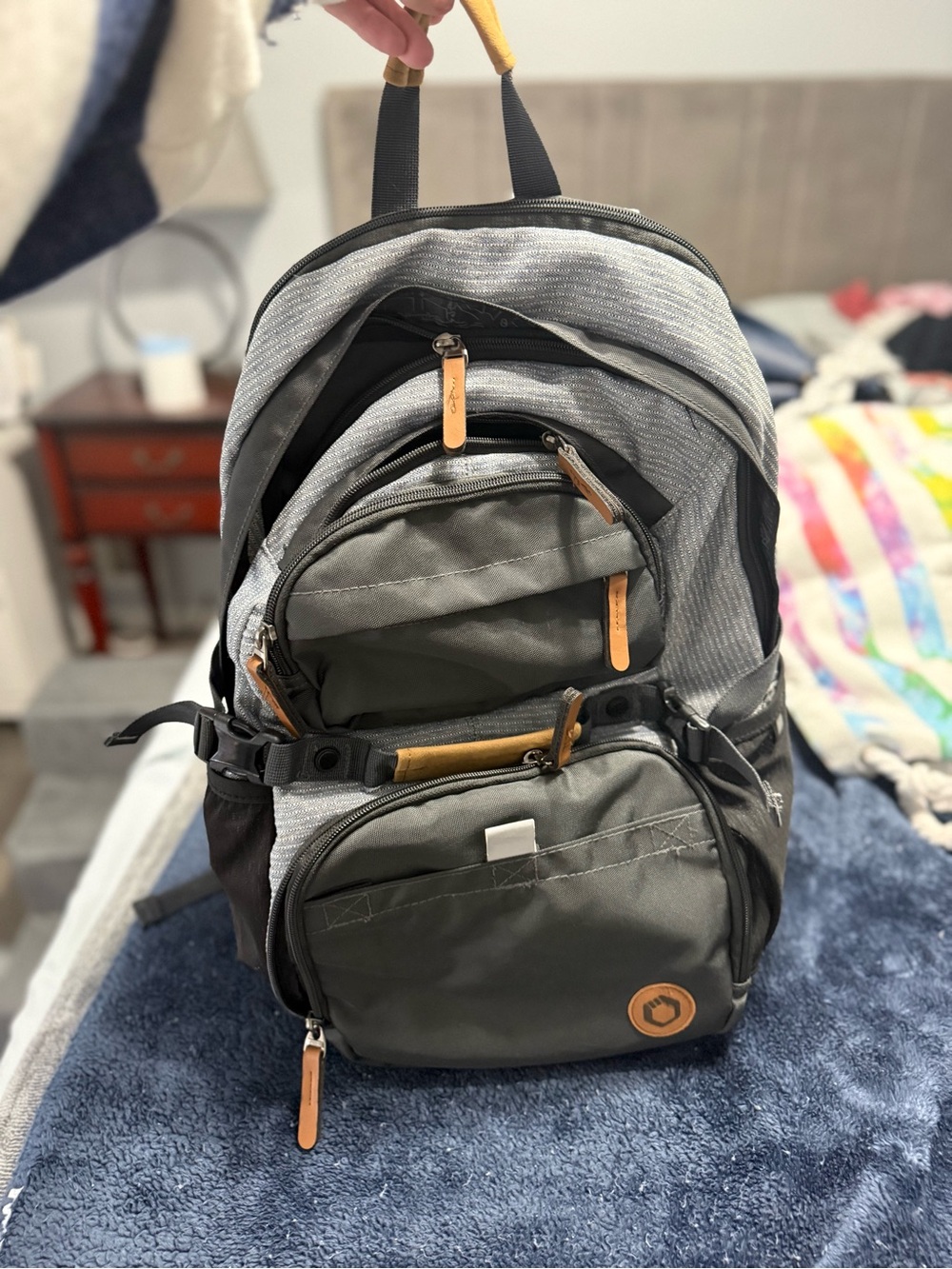 Amazon Gray and Black Men's Backpack with Tan Accents